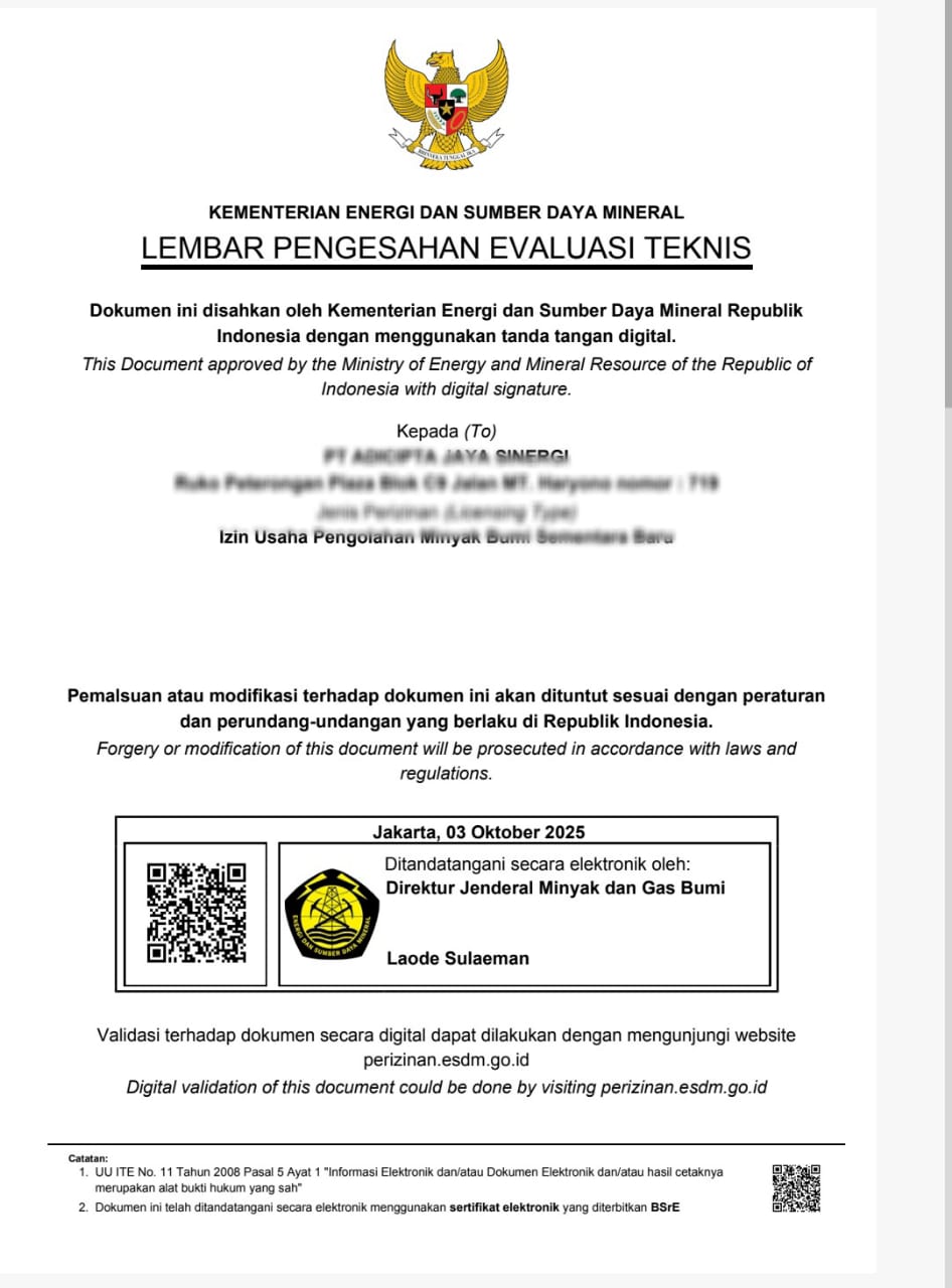 Lembar Pengesahan Evaluasi Teknis — Kementerian ESDM